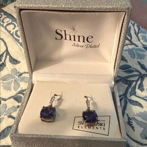 Silver-Plated Purple Crystal Drop Earrings